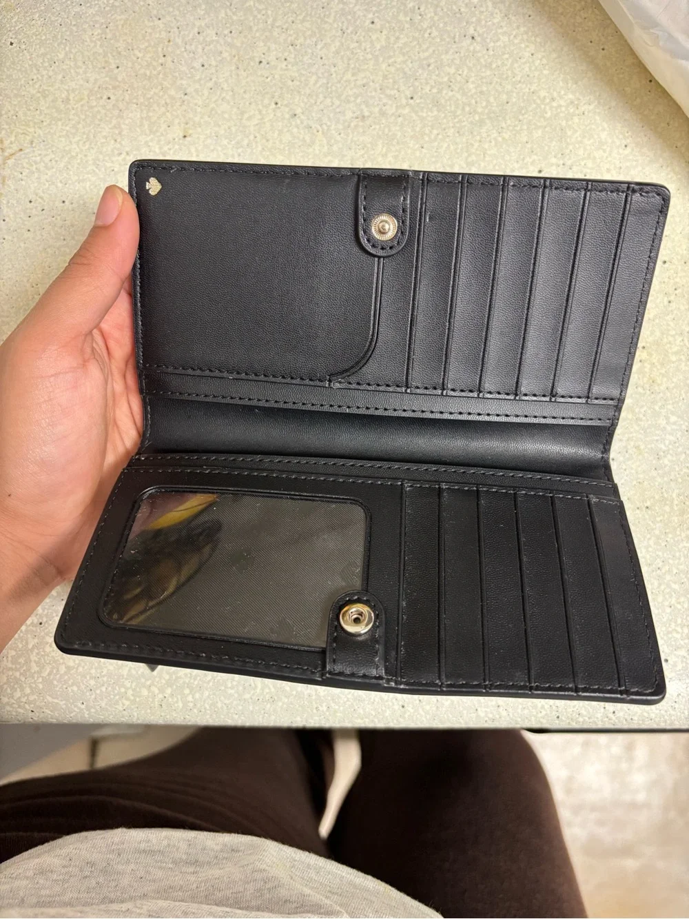 kate spade Black Saffiano Continental Zip Wallet with Gold Logo